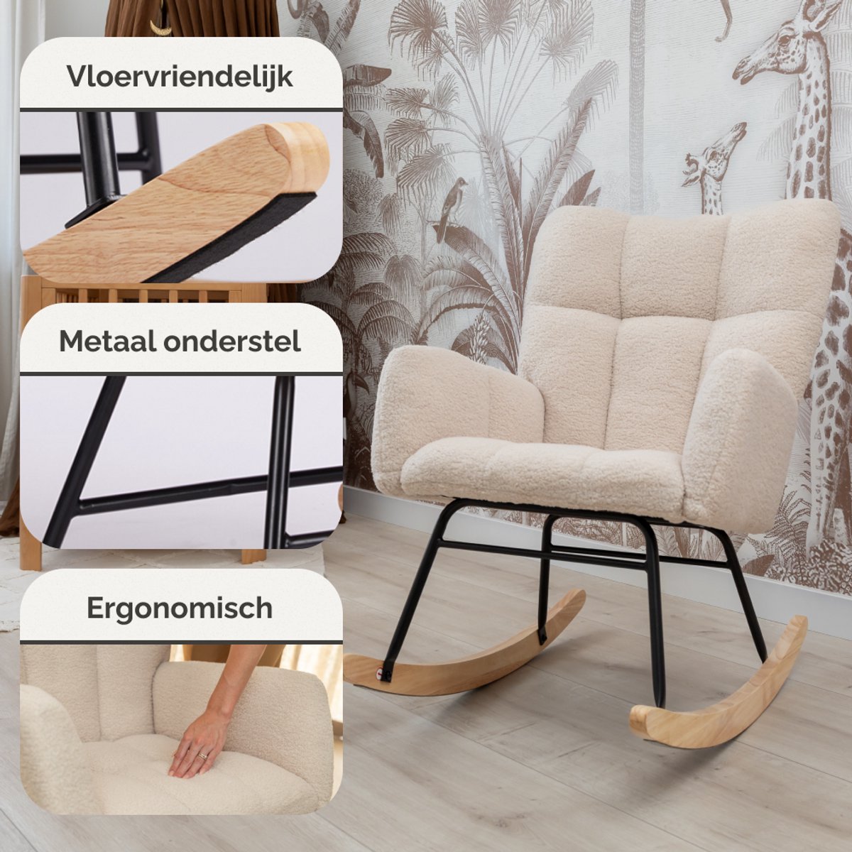 SITTT Schommelstoel - Relaxstoel babykamer - Fauteuil - Voedingsstoel - Roomwit - Beige — afbeelding 10