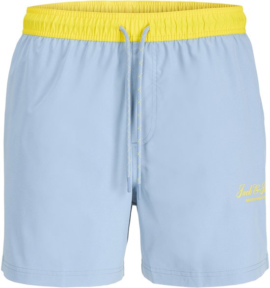 Short de bain bleu clair avec ceinture et cordon de serrage jaunes, logo Jack & Jones.