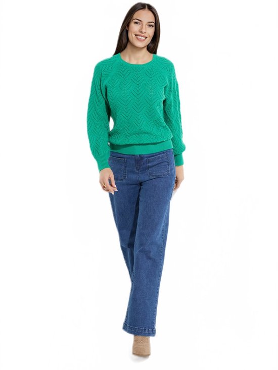 Pull court uni ajouré doux à col rond