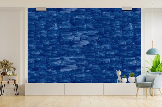 Behang - Fotobehang Verf - Strepen - Blauw - Breedte 420 cm x hoogte 280 cm
