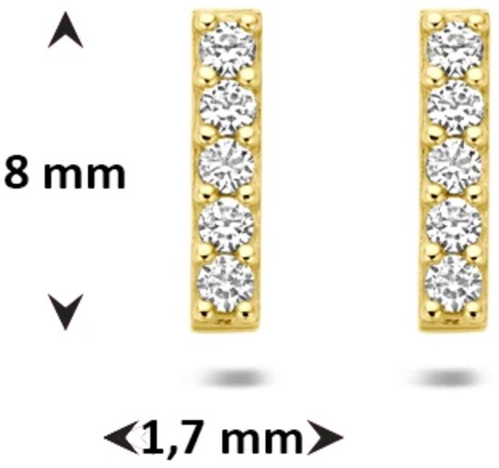 Huiscollectie Oorknoppen Balkje Zirkonia Geelgoud Glanzend 8 mm x 1.5 mm