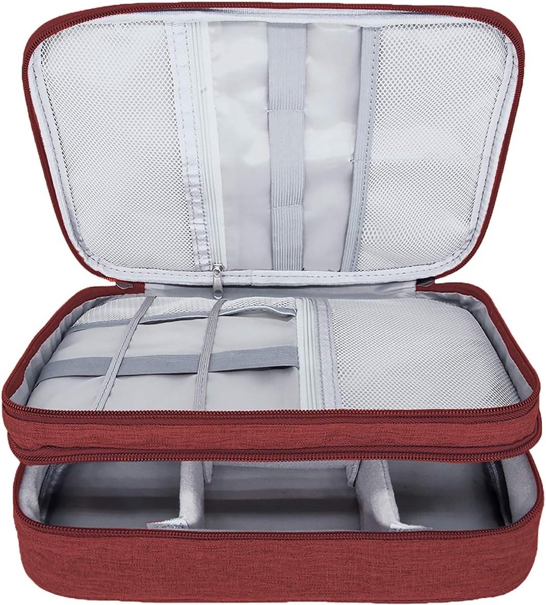 Kabel Organizer met Waterdichte Tas - Dubbele Laag voor Kabels en Accessoires - Rood