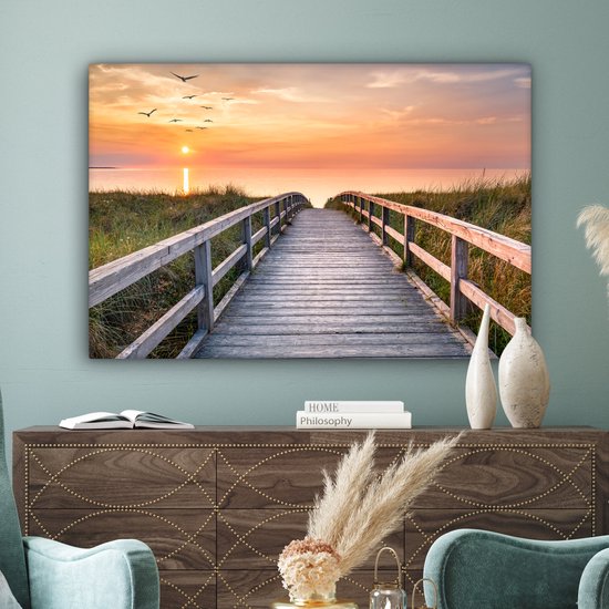 Toile - Plage - Vogels - Coucher de soleil - Dune - Tableaux sur toile nature - Peintures sur toile - Salon - Chambre - 120x80 cm