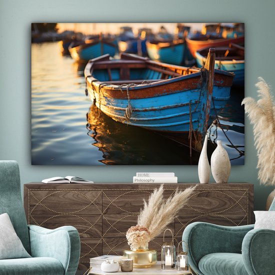 Tableau sur toile 180x120 cm - Décoration murale Bateau - Water - Port - Bois - Maritime - Décoration murale salon - Décoration chambre - Accessoires de chambre - Peintures sur toile