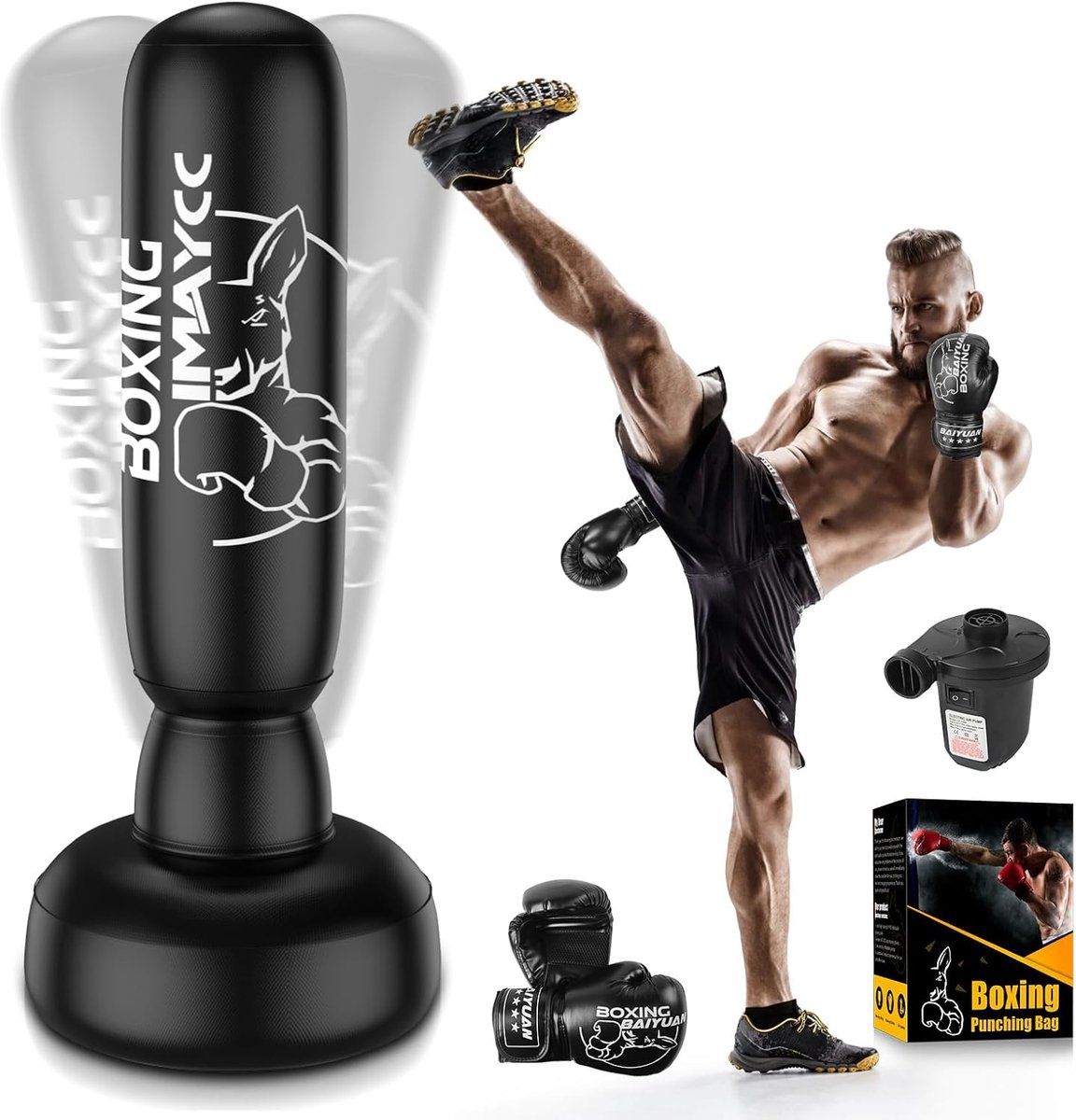 Staande bokszak voor volwassenen met bokshandschoenen - 180 cm, ideaal voor Muay Thai, Taekwondo en MMA