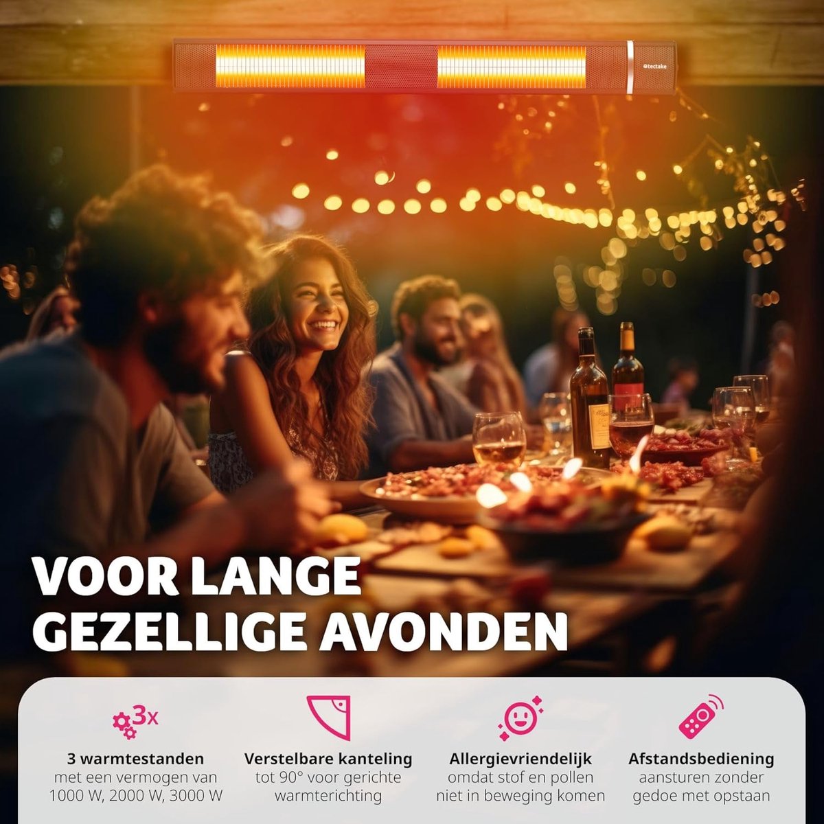 Infrarood terrasverwarmer met 3 vermogensniveaus en afstandsbediening - Perfect voor binnen en buiten – foto 3