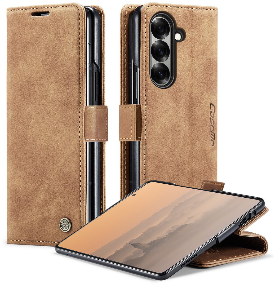 Caseme Geschikt voor Samsung Galaxy Z Fold 7 bookcase stand hoes - Bruin