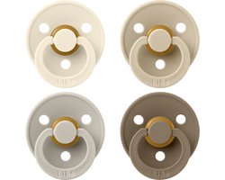 BIBS – Fopspenen - Colour – 4 Pack – Rond - Ivory/Sand/Vanilla/Dark Oak – Maat 2