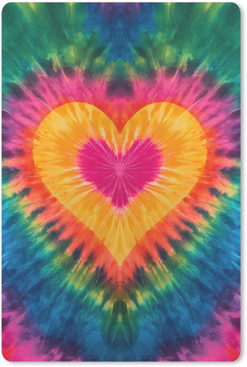 Muismat 18x27 cm - Mousepad Hart - Tie Dye - Kleurrijk - Muismatten