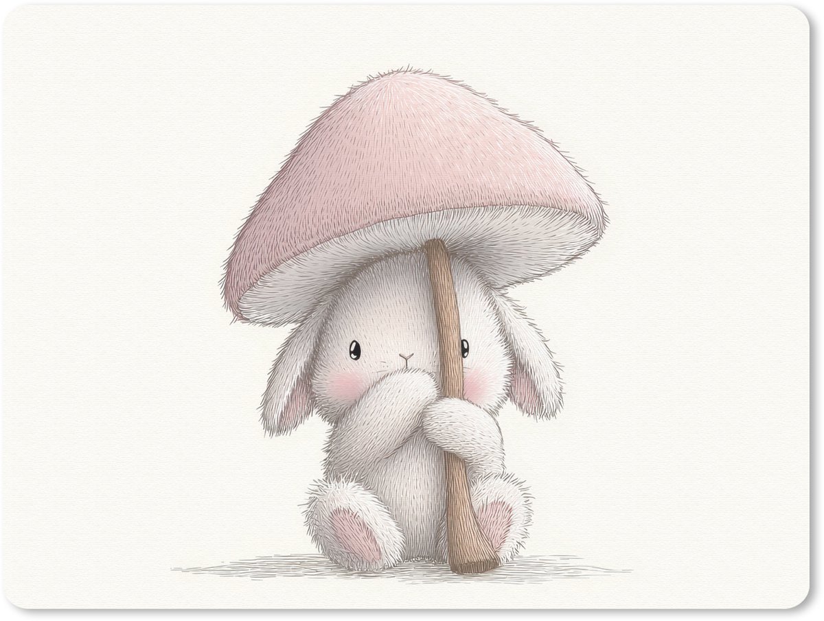 Muismat 23x19 cm - Mousepad Paddenstoel - Konijn - Roze - Muismatten