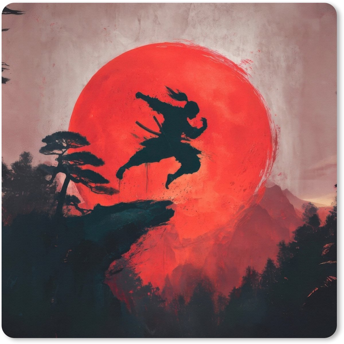 Muismat XXL 40x40 cm - Bureau onderlegger - Bureau mat Zon - Krijger - Bomen - Bergen - Bureaumat - Gaming mousepad xl - Bureaulegger groot - Computer deskmat