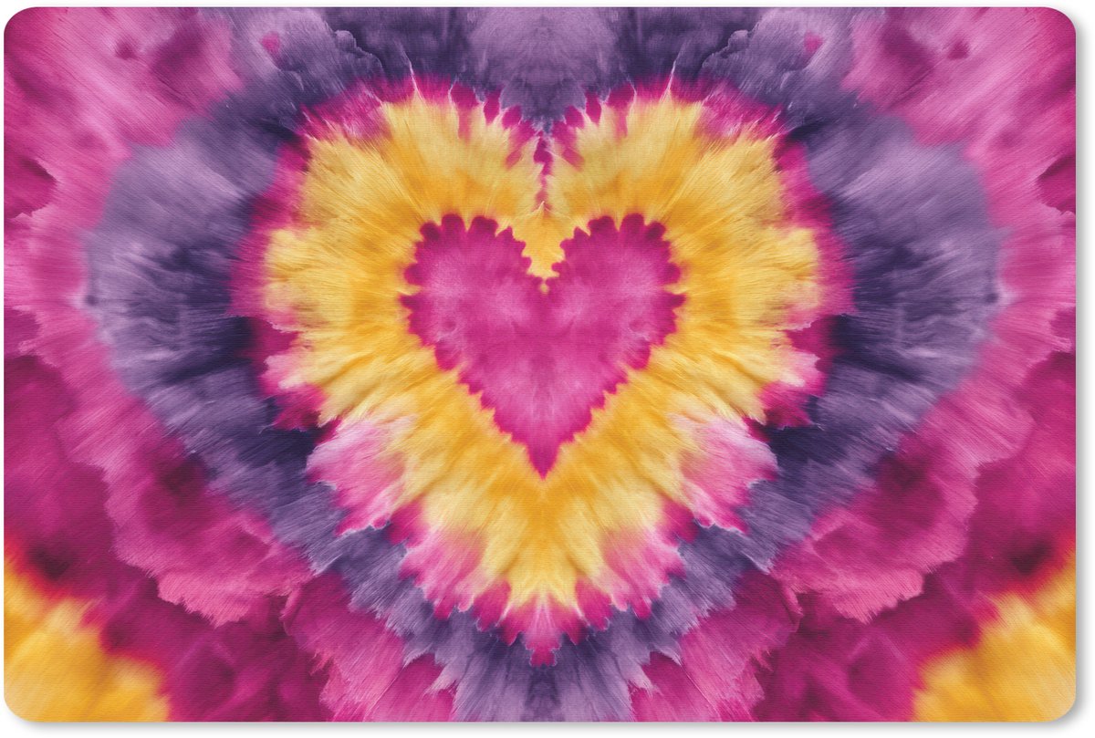 Muismat 27x18 cm - Mousepad Tie dye - Hartvorm - Vlammen - Oranje - Muismatten