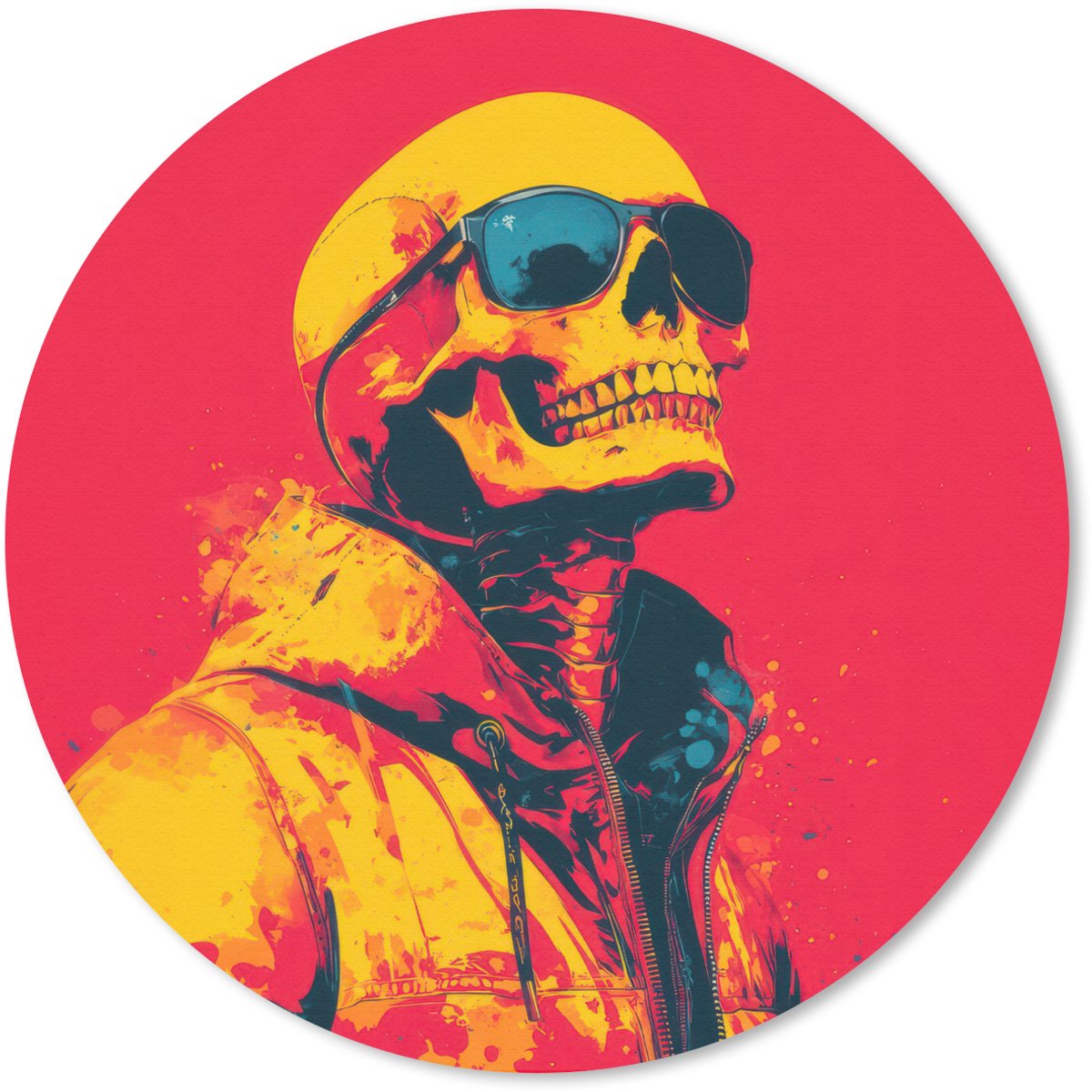 Muismat rond 40x40 cm - Mousepad Zonnebril - Schedel - Jas - Rood - Ronde muismatten