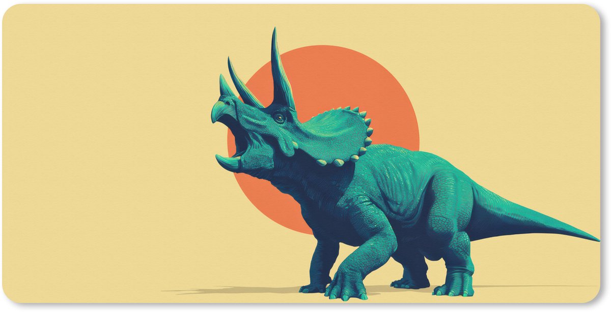 Muismat XXL 120x60 cm - Bureau onderlegger - Bureau mat Triceratops - Cirkel - Oranje - Hoorns - Bureaumat - Gaming mousepad xl - Bureaulegger groot - Computer deskmat