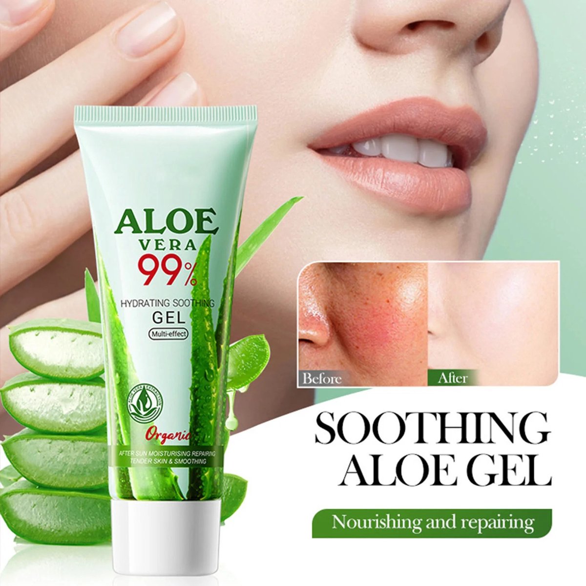 BIOAQUA 99% Pure Aloë Vera Gel | Aloe Vera Gel Creme | Natuurlijke Hydraterende Gezichts- & Lichaamscrème, Diepe Hydratatie, 50 ml, Biologische Aloë Vera voor een Droge Huid,Verbranding,Wonden | Hydraterende & Verzachtende Gel |Dagelijkse Verzorging