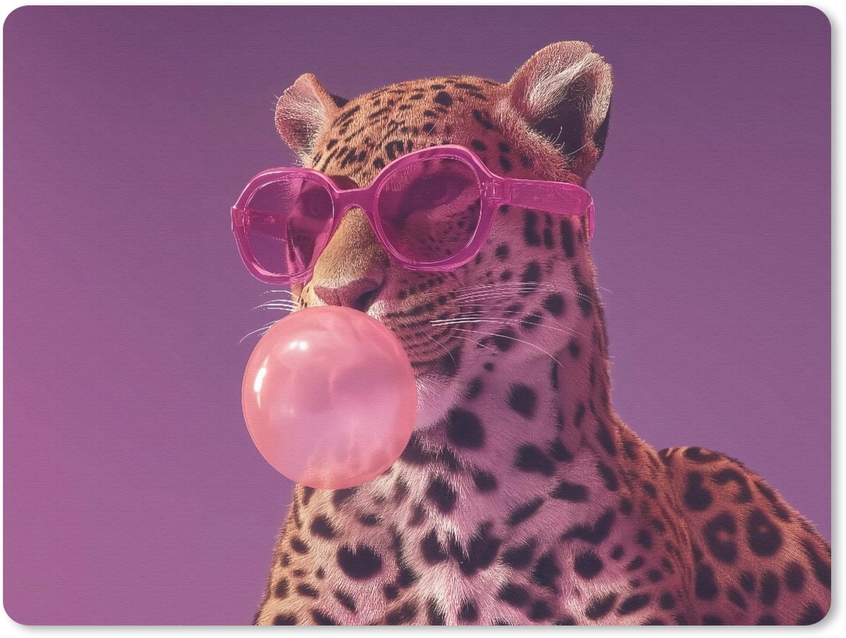 Muismat 23x19 cm - Mousepad Panter - Zonnebril - Kauwgombel - Roze - Muismatten