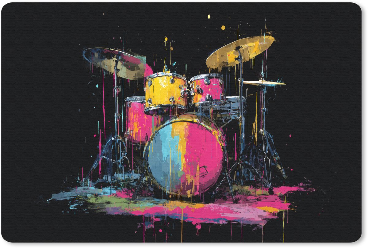 Muismat 27x18 cm - Mousepad Drumstel - Kleurrijk - Verf - Levendig - Muismatten