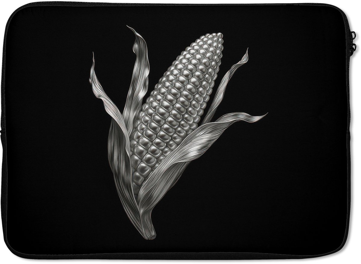 Laptophoes 14 inch - Maïskolf - Glanzend metaal - Elegant - Laptop sleeve - Binnenmaat 33x23 cm - Zwarte achterkant