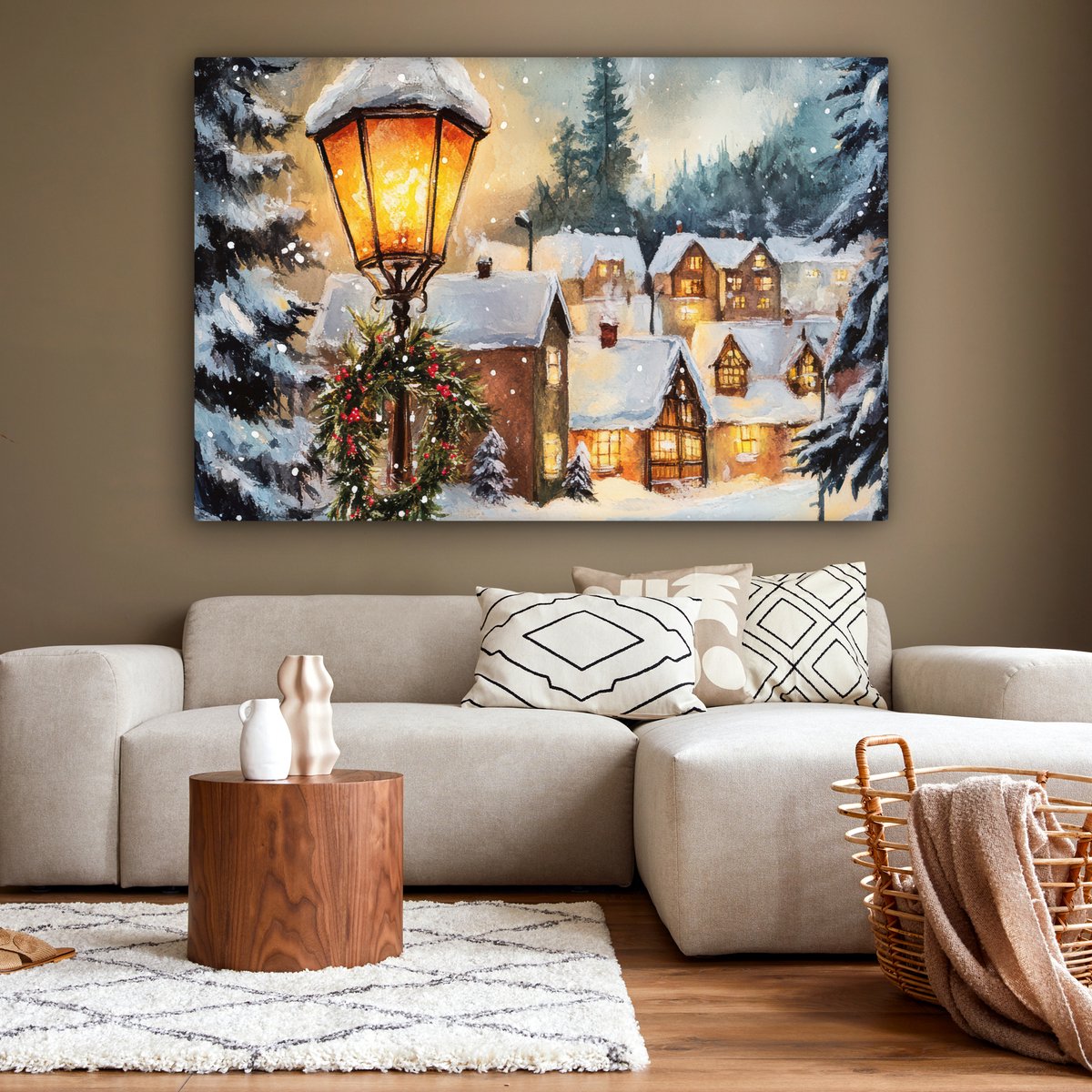 Canvas schilderij 180x120 cm - Wanddecoratie Kerstdorp - Huizen - Sneeuw - Kerst - Muurdecoratie woonkamer - Slaapkamer decoratie - Kamer accessoires - Schilderijen op canvas - Kerstdecoratie voor binnen - Kerstversiering - Kerstmis versiering – foto 6
