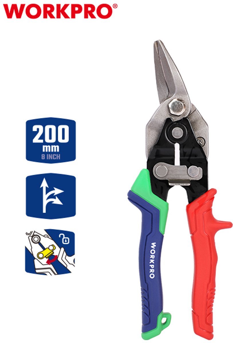 WORKPRO WP214024 Blikschaar Rechts – 200 mm | 60Cr-V Staal – Professioneel