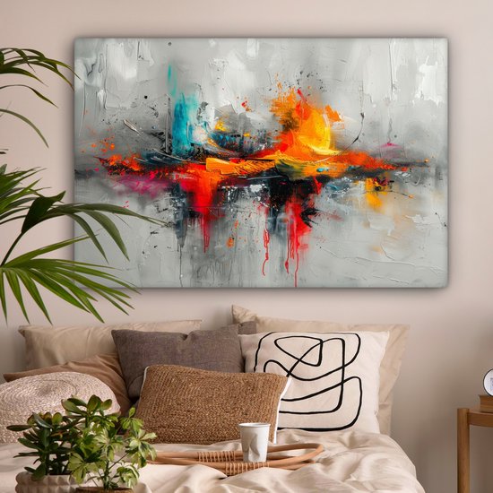 Peinture sur toile 120x80 cm - Décoration murale Moderne - Oranje - Grijs - Art - Décoration murale salon - Décoration chambre moderne - Tableaux abstraits
