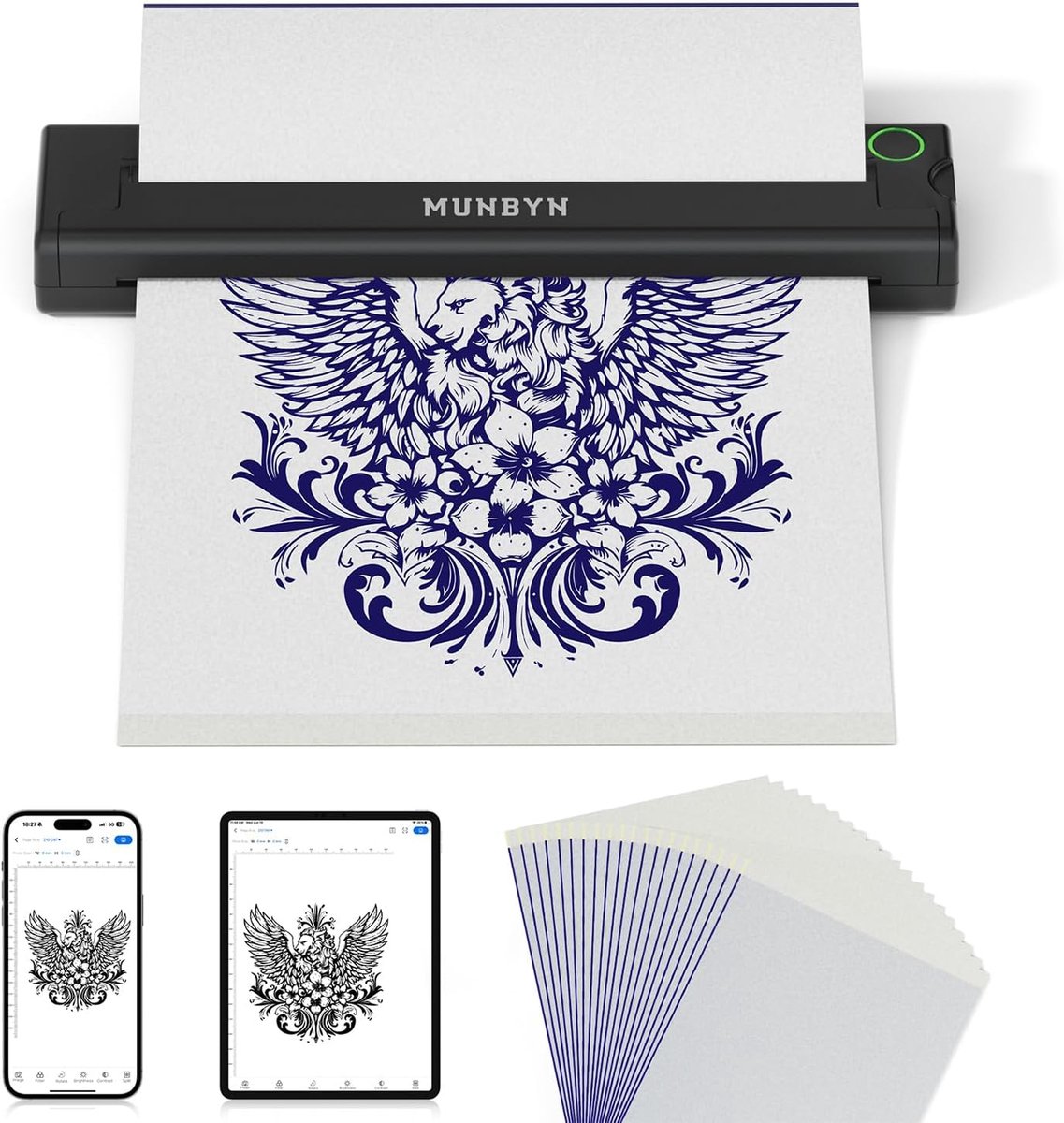 Draadloze Thermische Tatoeageprinter met 20 Overdrachtspapieren - Compatibel met Android, iOS en PC