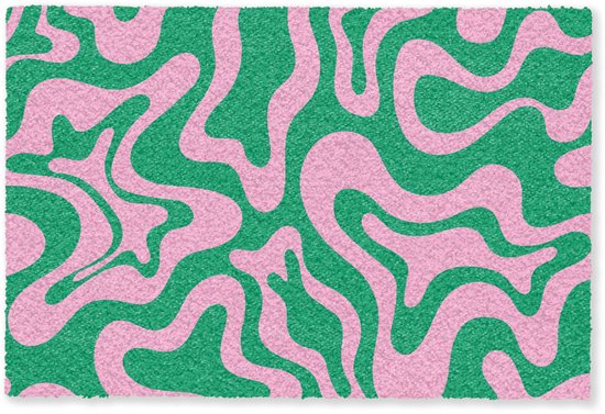Paillasson 60 x 40 cm - Paillasson Abstract - Motif - Vert - Rose - Coloré - Tapis d'intérieur - Paillasson - Paillassons imprimés