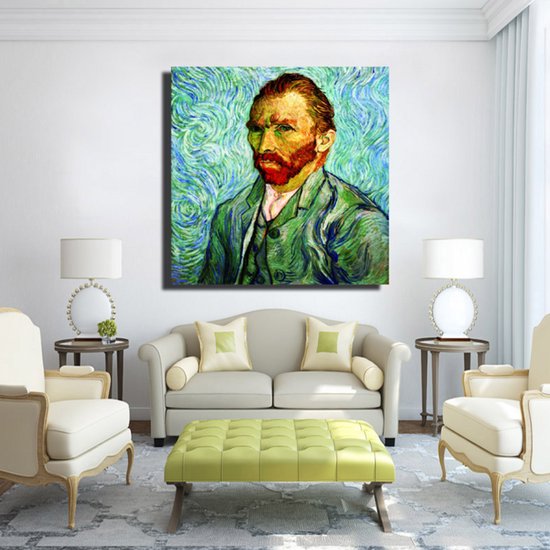 Tableau sur Allernieuwste Vincent van Gogh - Autoportrait 1889 - Affiche - Reproduction de chef-d'œuvre - 60x60cm - Couleur