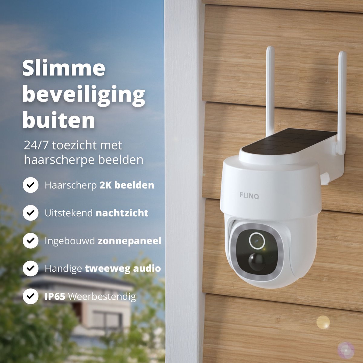 FlinQ Slimme Beveiligingscamera Dome Guard - Oplaadbaar via USB & Zonne Energie - Buiten camera met zonnepaneel - Bewakingscamera voor buiten - 2K HD - Nachtzicht - Pan & Tilt IP Camera – foto 7