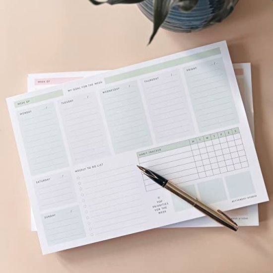 Biroyal Bloc Planificateur Hebdomadaire A4 Sans Date Fixe - 50 Pages Avec Suivi Habitudes