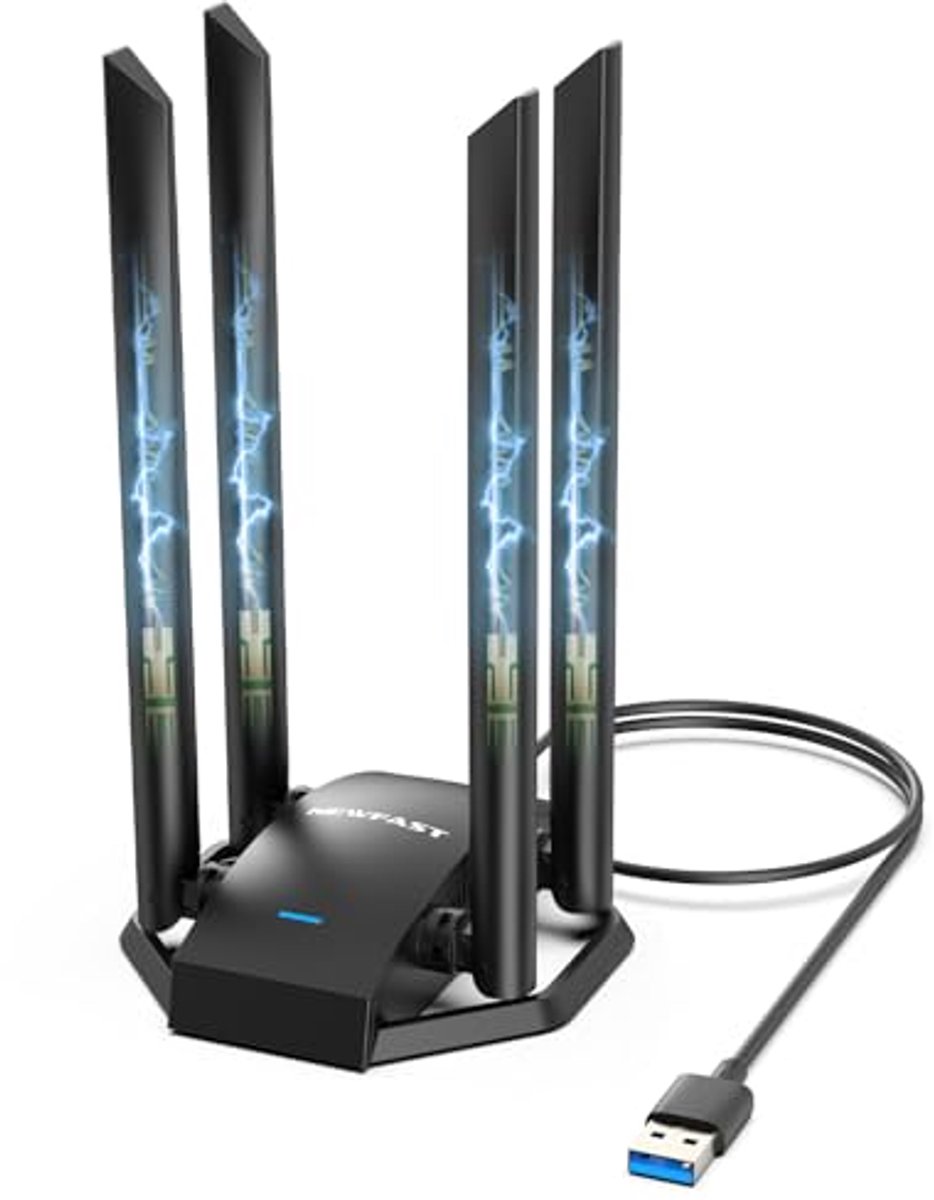 1300Mbps WLAN Stick met 4x6dBi Antenne - Dual Band USB WiFi Adapter voor PC met USB 3.0, Ondersteunt Windows 11/10/8.1/8/7/XP