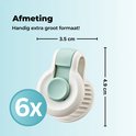 Witte en mintgroene clip, 6 stuks, afmeting 3.5 x 4.9 cm.