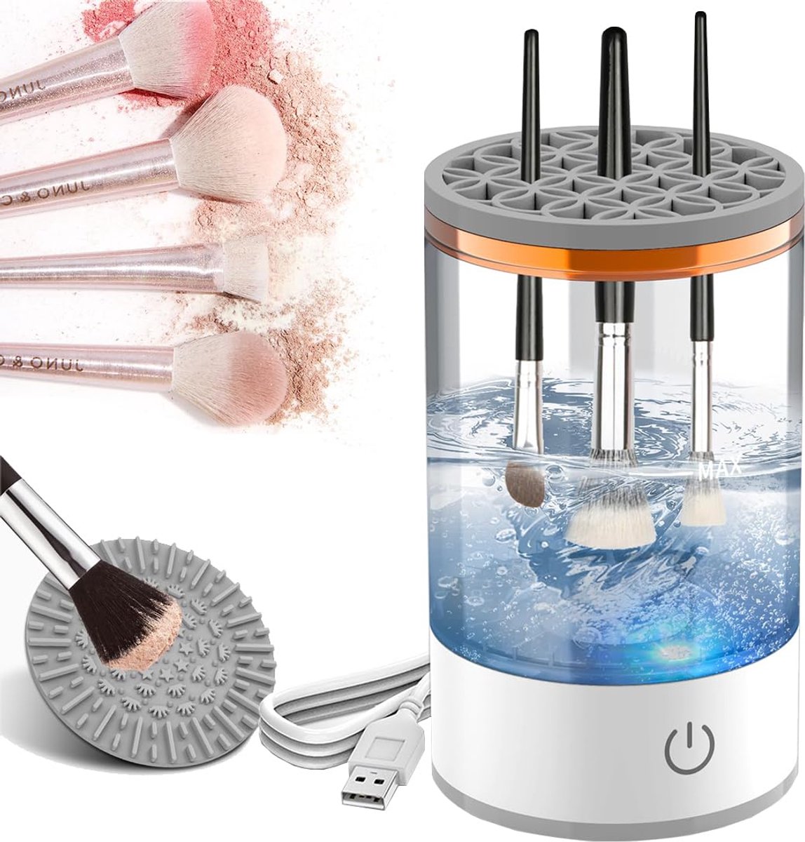 Ynkkvre - make-up kwastenreiniger en droger - elektrische brush cleaner - draagbare make-up borstelreiniger - wassen en drogen voor alle maten kwasten - transparant