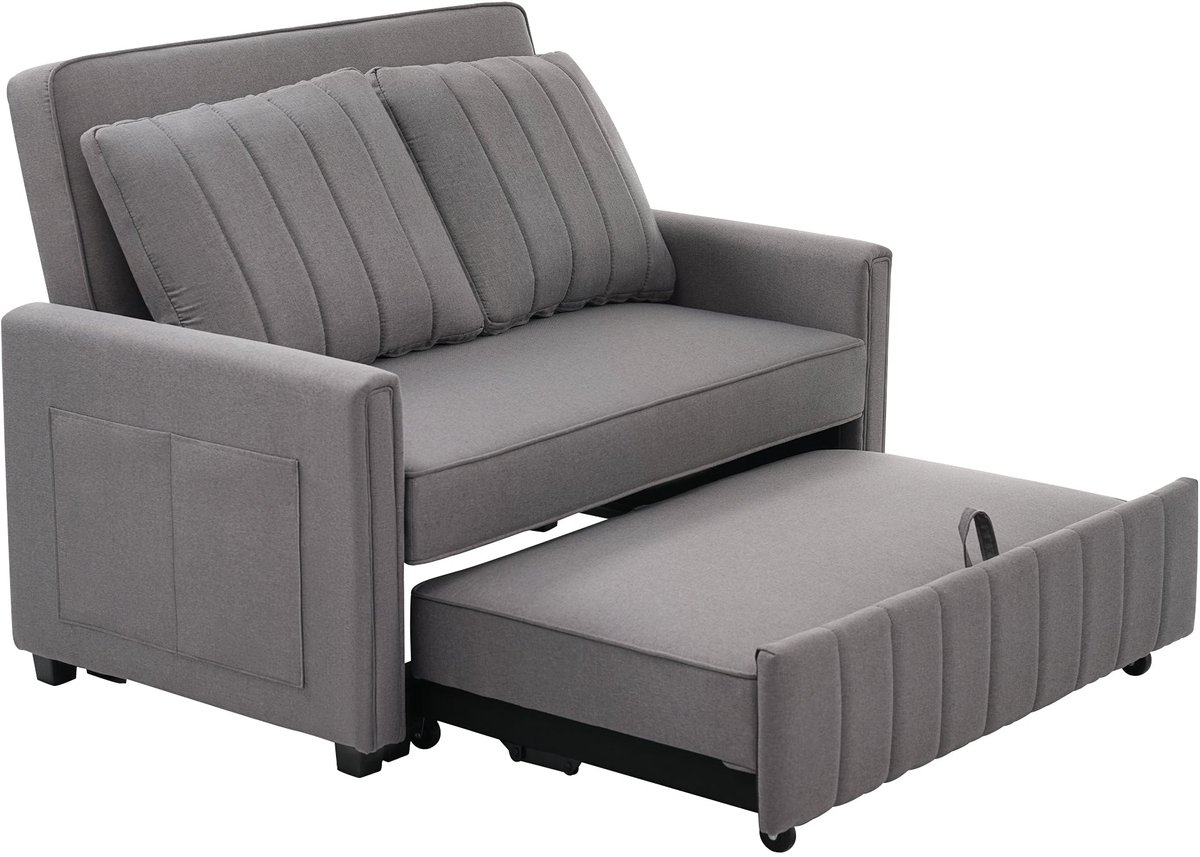 Merax Multifunctioneel Klapsofabed – Ruimtebesparende Slaapbank met Verstelbare Rugleuning – Comfortabel Tweepersoons Sofabed met 2 Kussens – Grijs – 180x127 cm