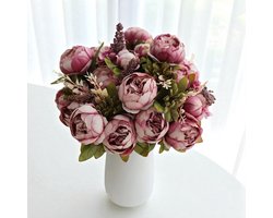 Dutchers® Zijden Bloemen - Zijden Boeket - Kunstbloemen - Nepbloemen - Exclusief vaas - Pioenrozenboeket - Herfstboeket - Perfect Cadeau - Breng sfeer in het huis