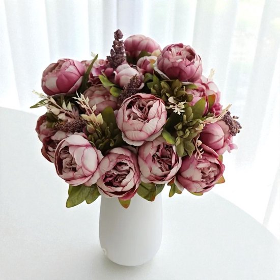 Dutchers® Zijden Bloemen - Zijden Boeket - Kunstbloemen - Nepbloemen - Exclusief vaas - Pioenrozenboeket - Herfstboeket - Perfect Cadeau - Breng sfeer in het huis
