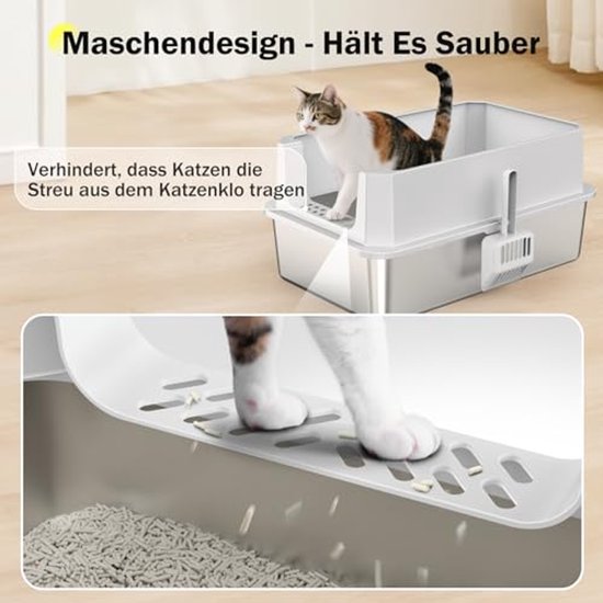 Suhaco Kattenbak van roestvrij staal, 45 x 35 x 10 cm, hoge zijkanten