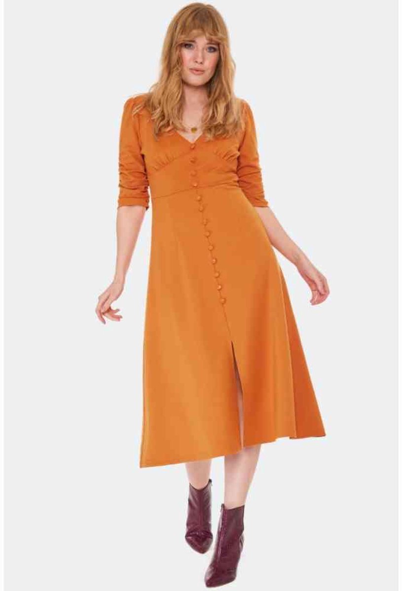 Voodoo Vixen - Button Front Midi Lange jurk - M - Oranje