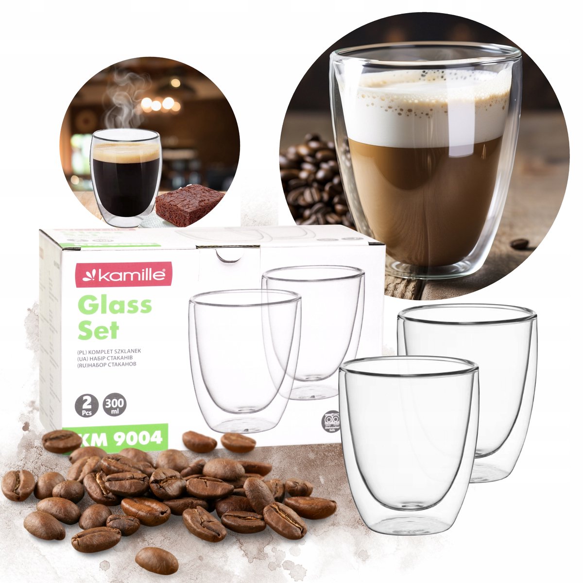 Kamille thermische glazen set 2x 300ml - dubbelwandig borosilicaatglas