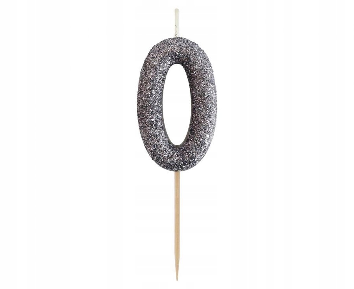 Zwarte Glitter Kaars Cijfer 0 - 11,5 cm
