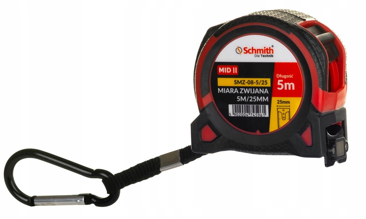 Schmith Rolbandmaat 5m / 25mm - Robuust ABS+TPE, Magnetische Haak