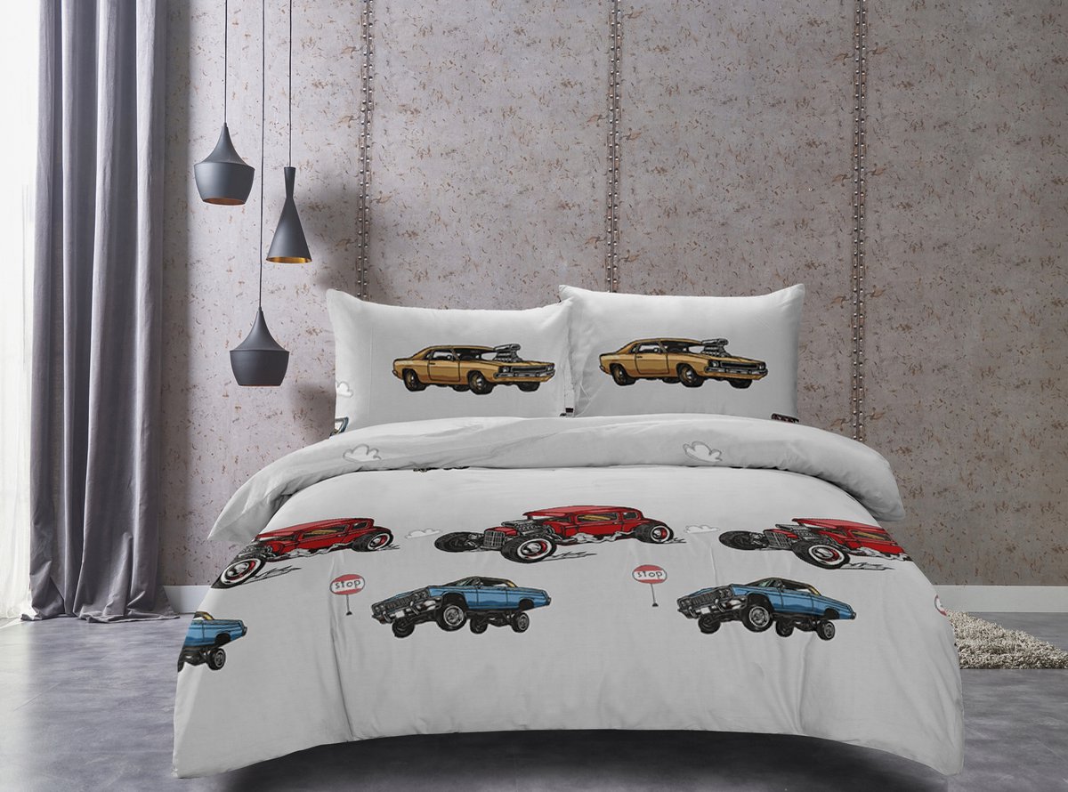 3D Kinderbeddengoed 140x200 cm - Auto Thema, 2 delen