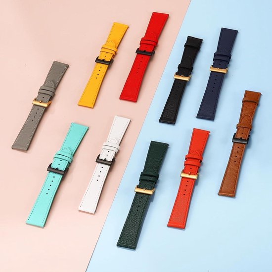 QUARKZMAN Echt Leren Horlogeband 21mm - Snelwissel Met Gouden RVS Gesp - Geel