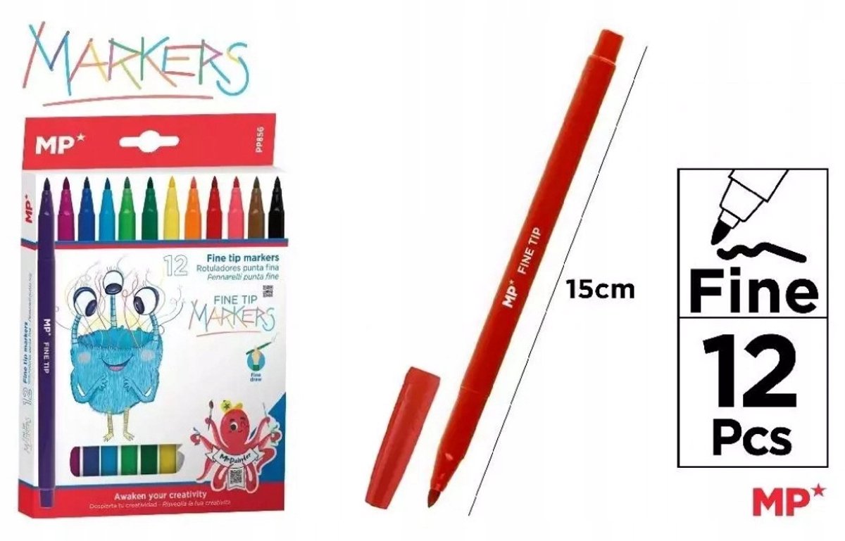 MP Main Paper Markers 12 Kleuren - School & Knutselen