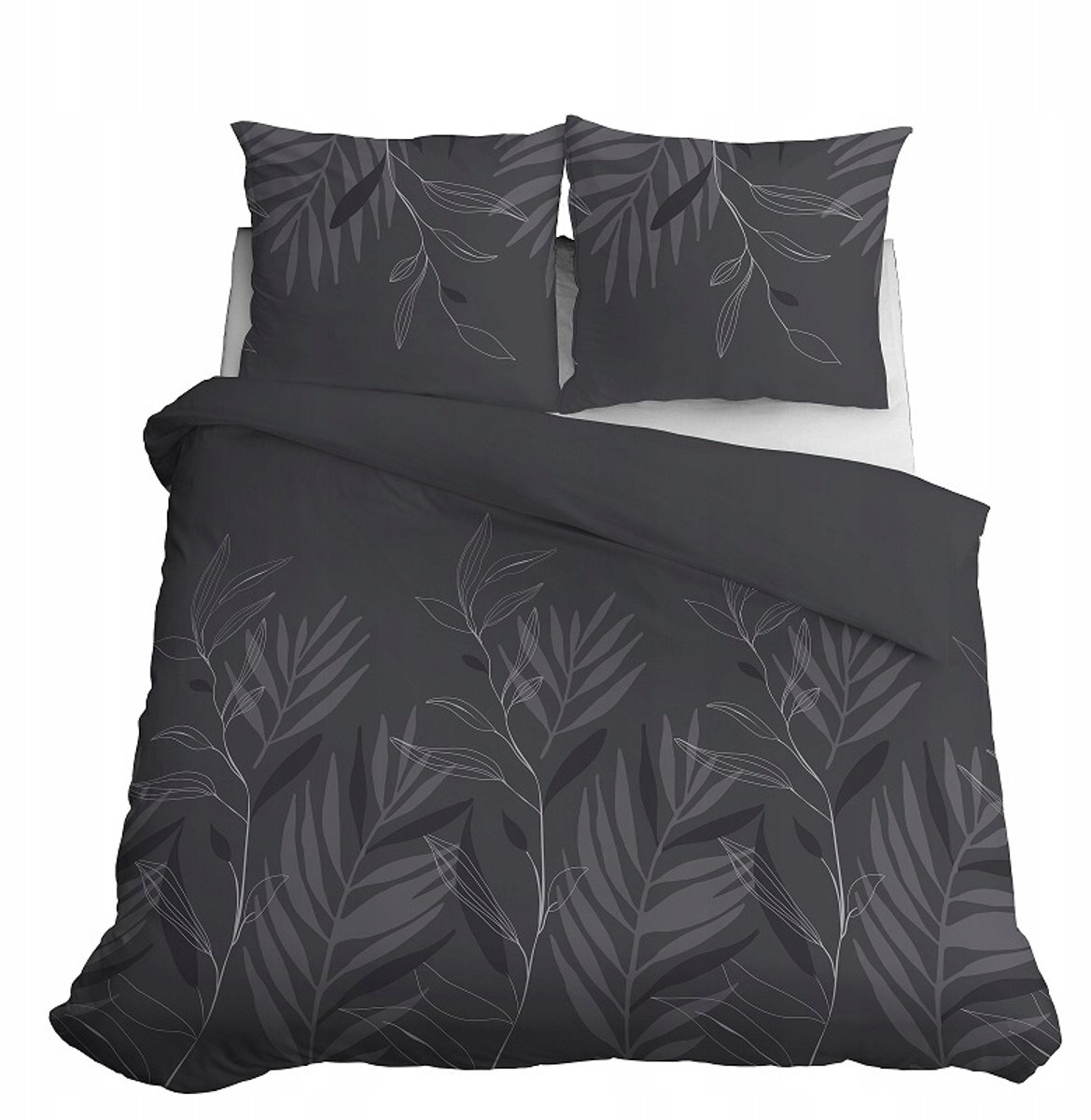 Premium Katoen Satijn Beddengoed Grijs 220x200cm Bladeren