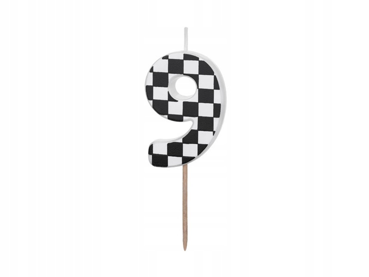 Verjaardagstaart Kaars Cijfer 9 Schaakbord Design, 5.5 cm