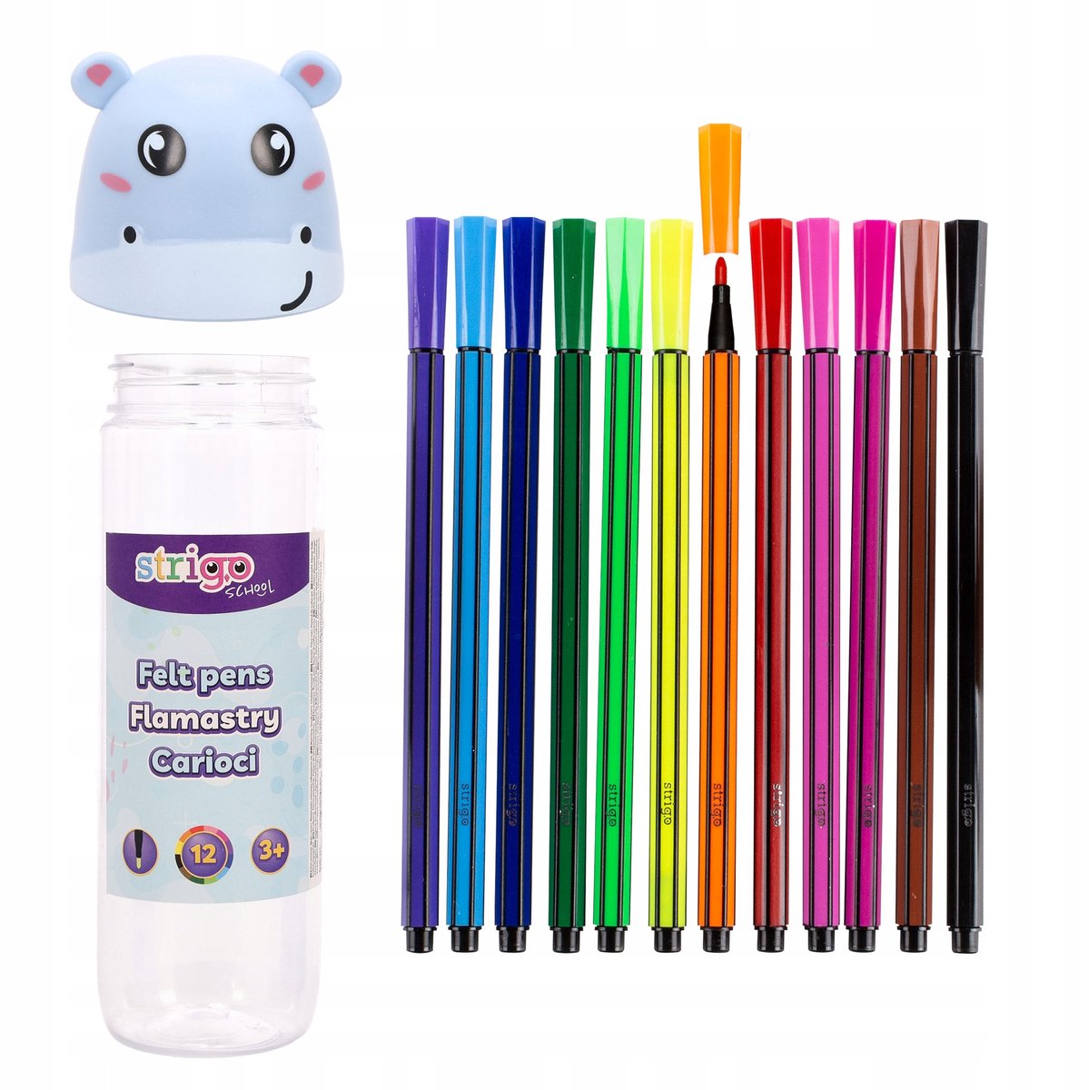 Strigo Nijlpaard Markers Set - 12 Kleuren
