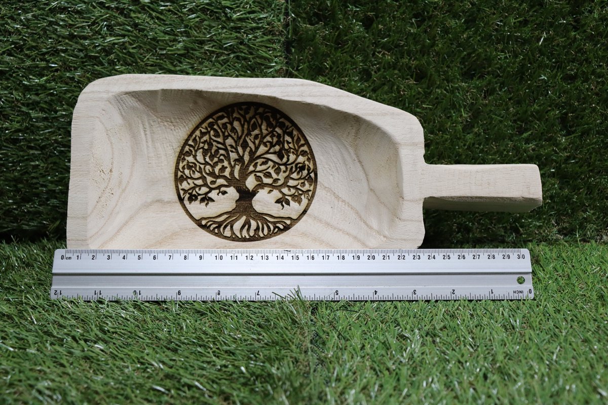 HOUTEN (SERVEER) SCHAAL MET HANDVAT EN LASERGRAVERING TREE OF LIFE