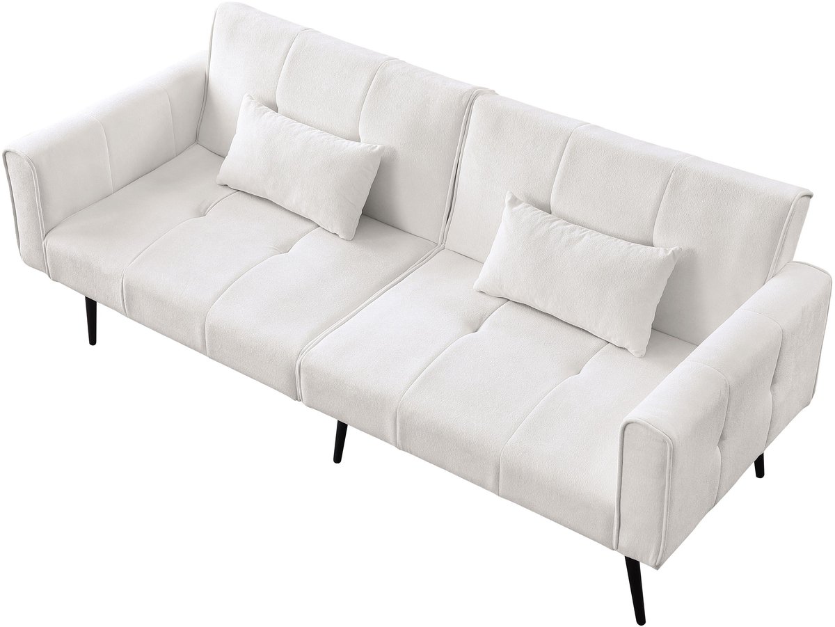 Merax Futon Slaapbank 3 Zits Moderne Opklapbare Sofa Bed Met Metalen Poten En Comfortabel Stoffen Ontwerp Voor Woonkamer Slaapkamer Kantoor Of Klein Appartement Beige