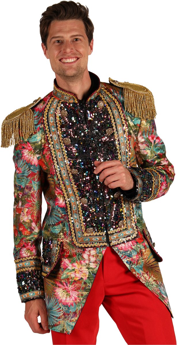 Thetru Carnavalsjas Heren - Carnevale Fiësta Rood - Kleurrijke Bloemen - Maat L